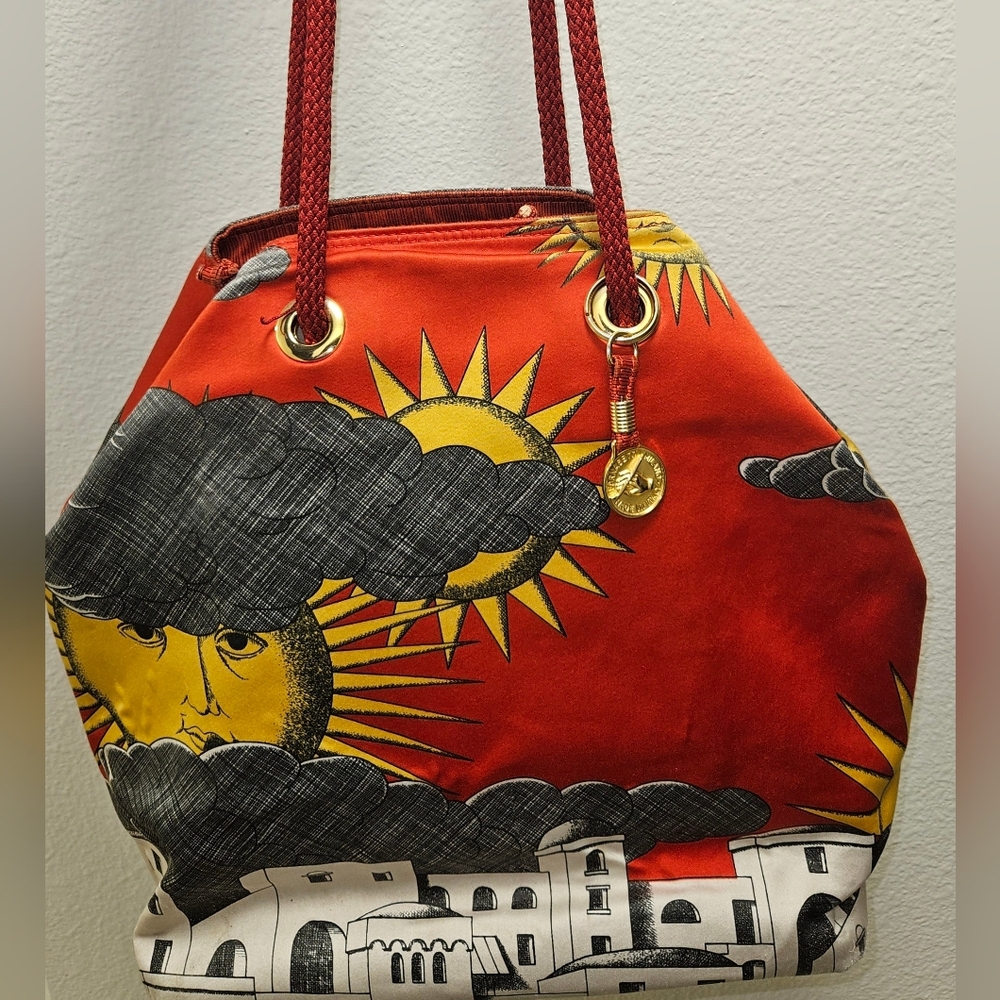 VINTAGE FORNASETTI MADE IN ITALY MILANO ARTSY COLORFUL SUN LANDSCAPE PURSE BAG - Picture 11 of 16